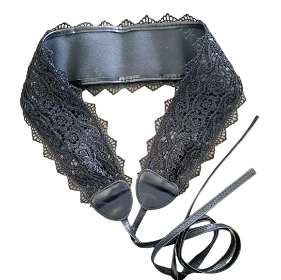 Corset Black Lace faux leather Obi Wide Waist Wrap belt - Picture 10 of 12